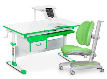 Комплект растущая парта + стул Mealux EVO Evo-40 Z (арт. Evo-40 Z + Y-115 KZ) / (стол+полка+кресло+чехол), белый, зеленый в Набережных Челнах
