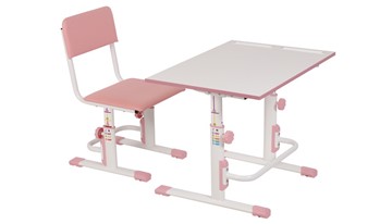 Комплект растущей детской мебели POLINI Kids Растущая парта-трансформер М1 и стул регулируемый L Белый-розовый в Набережных Челнах