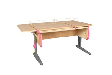 Детский стол-трансформер 1/75-40 (СУТ.25) + Polka_z 1/600 (2 шт.) + Polka_b 1/550 бежевый/серый/розовый в Нижнекамске