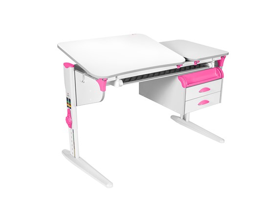 Детский стол-трансформер 5/75-40 СУТ.45 с лотком+ Tumba 3  Рамух белый/белый/розовый в Нижнекамске - изображение