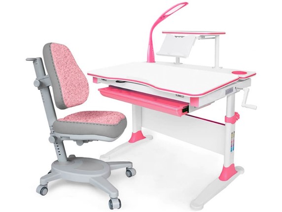 Растущая парта + стул Комплект Mealux EVO Evo-30 BL (арт. Evo-30 BL + Y-115 KBL), серый, розовый в Казани - изображение